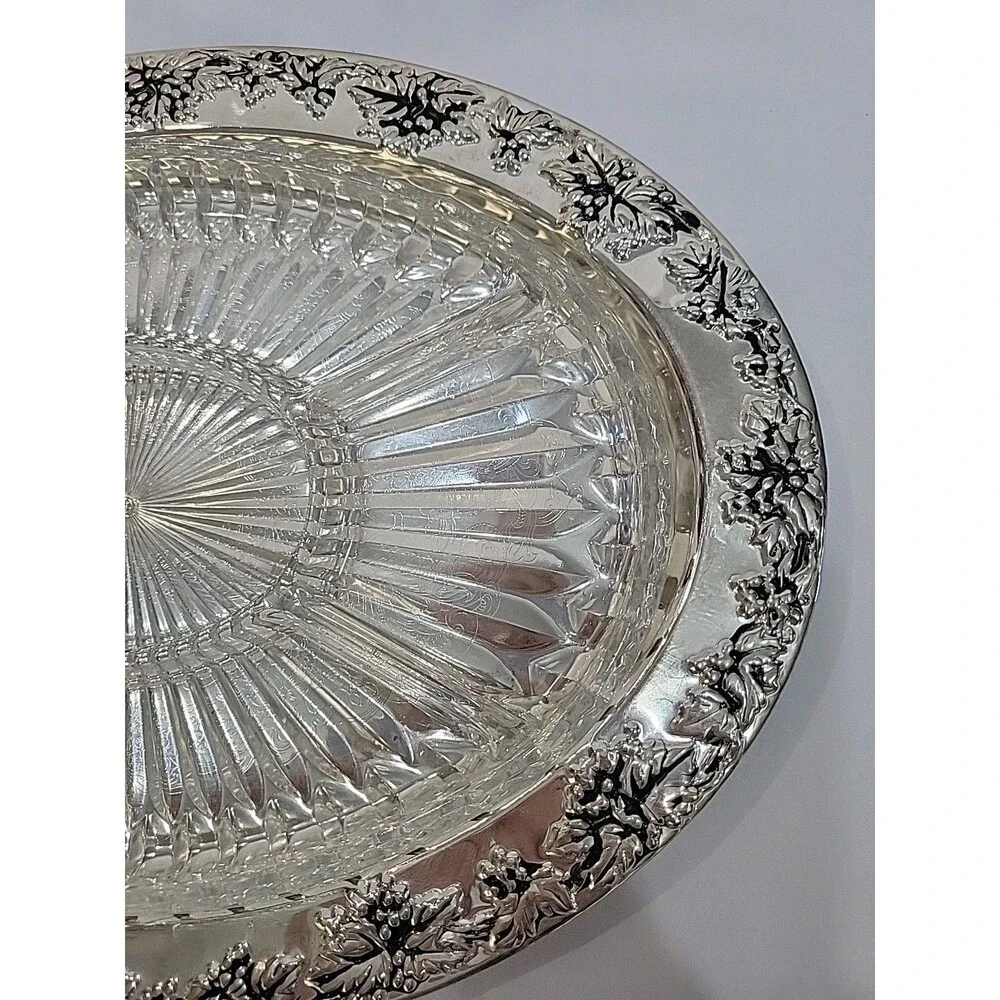Vintage Godinger Paul Revere Silver Plated Grape Design Oval Relish Tray 6036